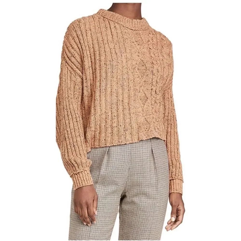 Free PeopleโOn Your Side Cropped Cable-Knit Sweater - Tan Brown Size Small